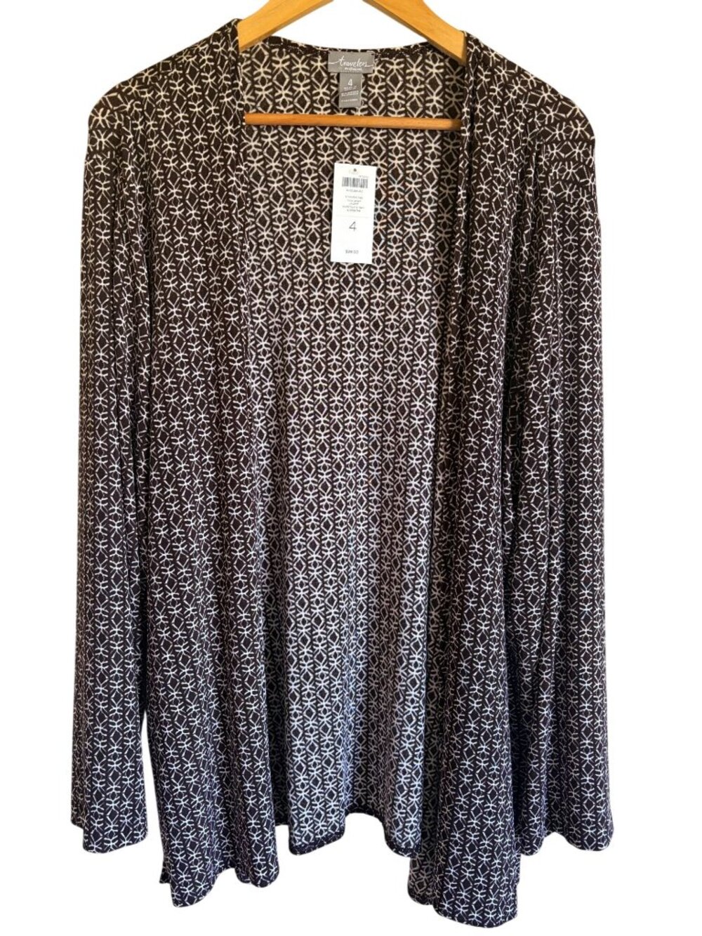 New! Chico's Travelers Stamped Geometric Fluid Jacket Size 4/XXL Topper Chocolat